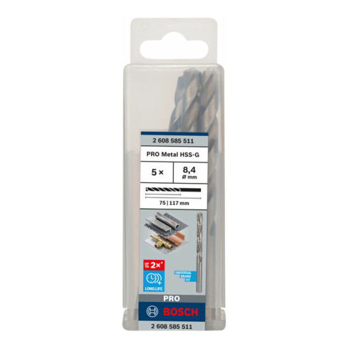 Bosch Punta trapano HSS-G DIN 338 per metallo, 8,4x75x117mm