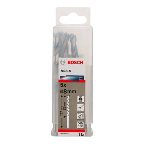 Bosch Punta trapano HSS-G DIN 338 per metallo, 8x75x117mm