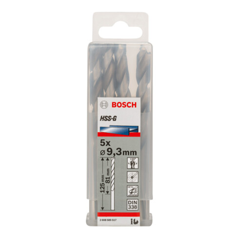 Bosch Punta trapano HSS-G DIN 338 per metallo, 9,3x81x125mm