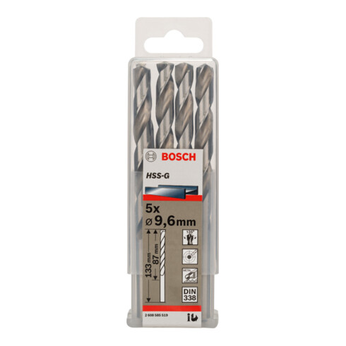 Bosch Punta trapano HSS-G DIN 338 per metallo, 9,6x87x133mm