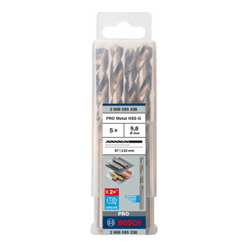 Bosch Punta trapano HSS-G DIN 338 per metallo, 9,8x87x133mm
