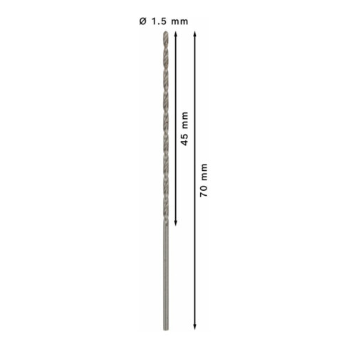 Bosch Punta trapano HSS-G DIN 340 per metallo, 1,5x45x70mm