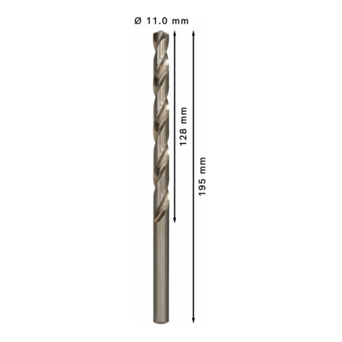 Bosch Punta trapano HSS-G DIN 340 per metallo, 11x128x195mm