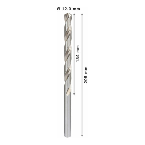 Bosch Punta trapano HSS-G DIN 340 per metallo, 12x134x205mm
