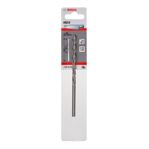 Bosch Punta trapano HSS-G DIN 340 per metallo, 5x87x132mm