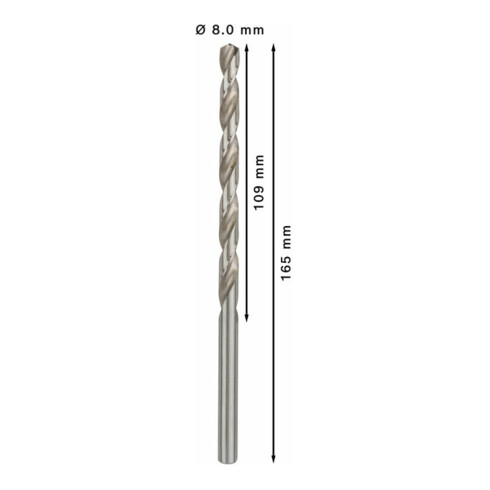 Bosch Punta trapano HSS-G DIN 340 per metallo, 8x109x165mm