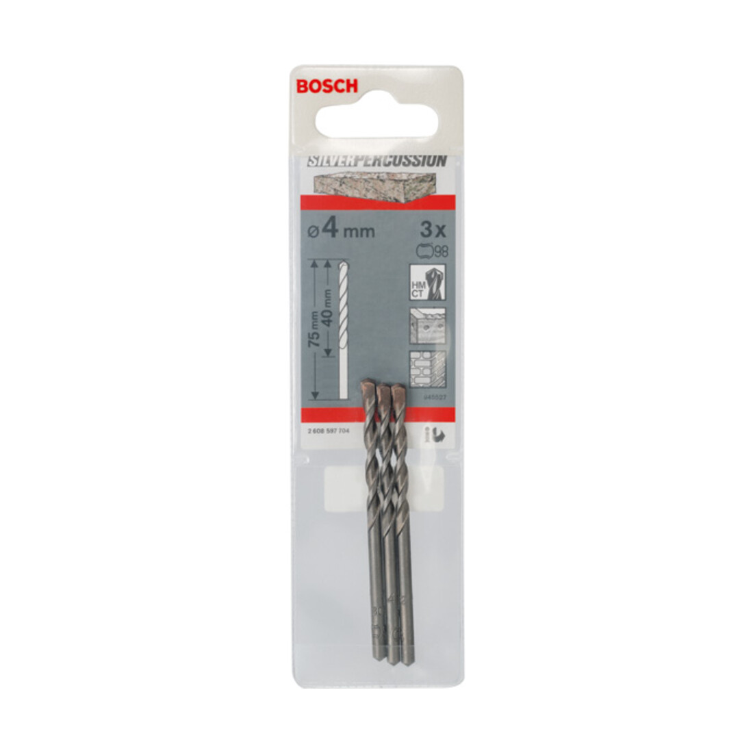Bosch Punta trapano per calcestruzzo CYL-3 Silver Percussion, 4x40x75mm Ø3,3mm
