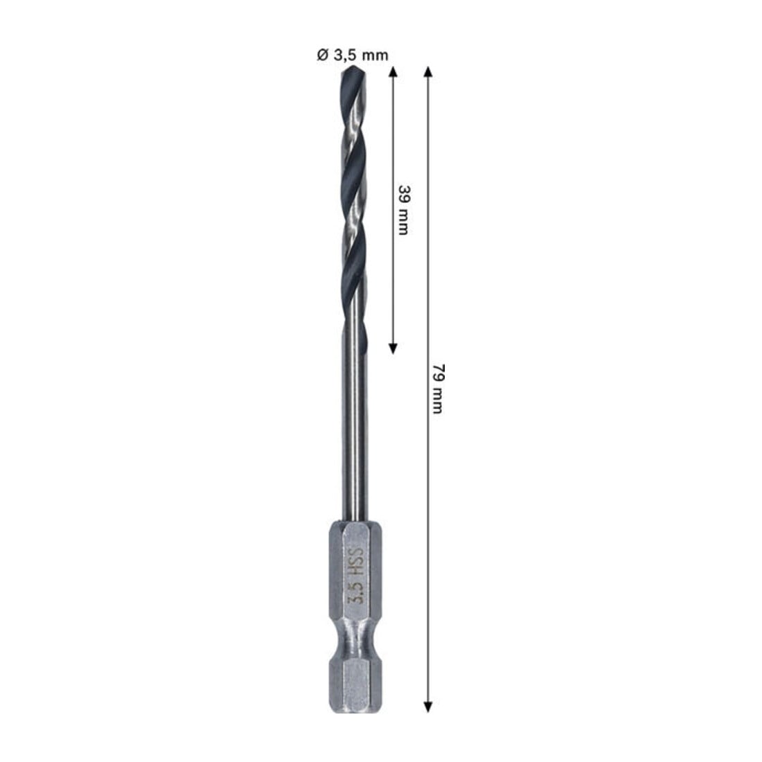 Bosch Punte a spirale HSS in metallo, 3,5 x 39 x 79 mm, gambo HEX 1/4