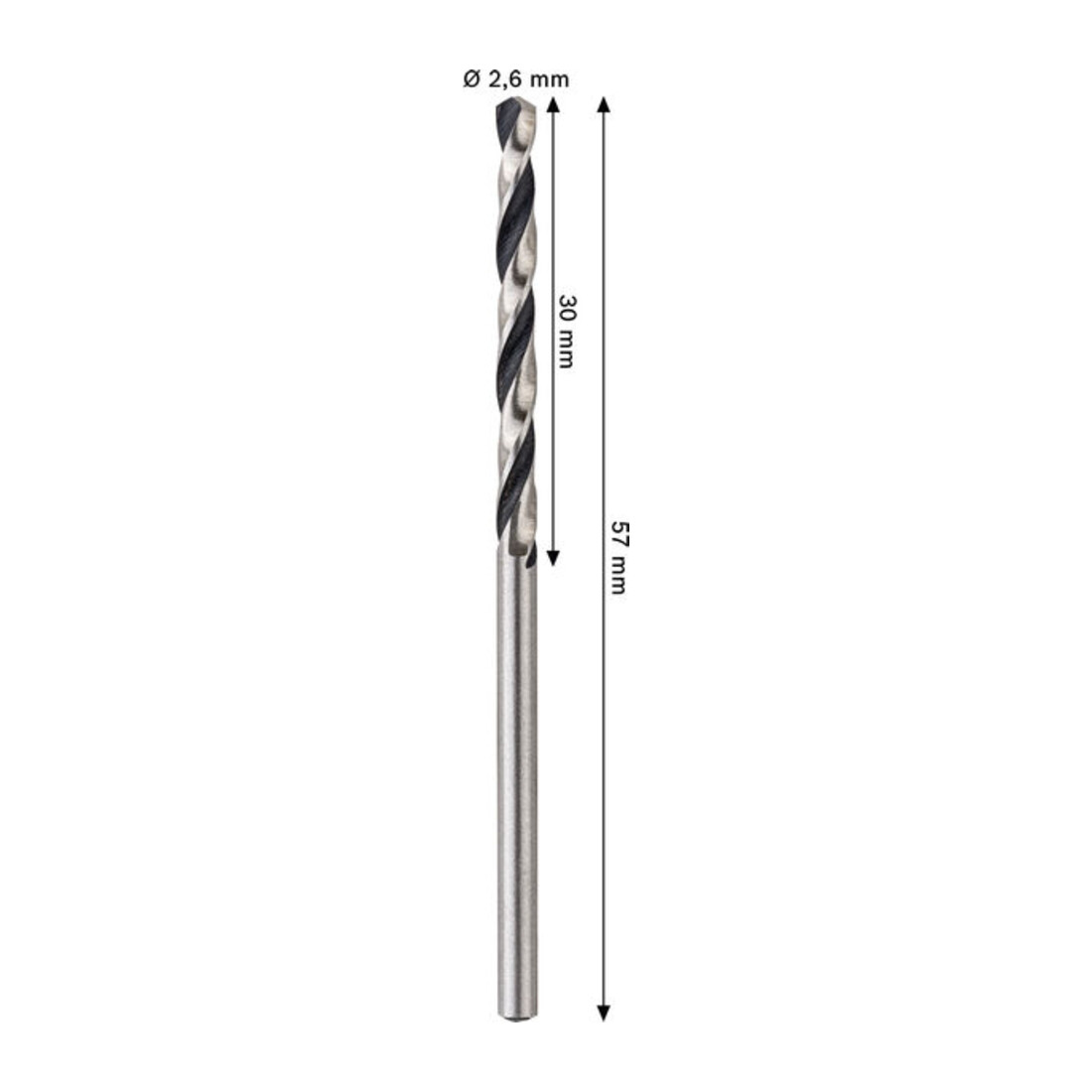 Bosch Punte a spirale in metallo HSS, 2,6 x 30 x 57 mm, gambo cilindrico, 2 pezzi