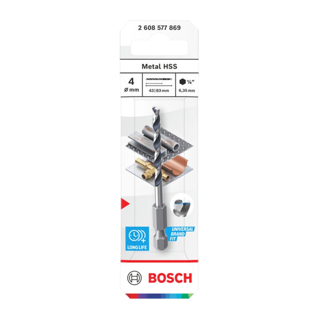 Bosch Punte elicoidali HSS in metallo, 4 x 43 x 83 mm, attacco esagonale 1/4"