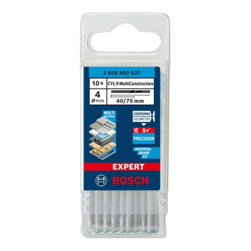 Bosch Punte EXPERT CYL-9 MultiConstruction, 4x40x75mm d 4mm 10pz. per trapani a rotazione e a percussione