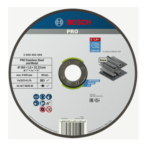 Bosch rechte doorslijpschijf Expert for Inox - Rapido AS 46 T INOX BF 180 mm 1,6 mm