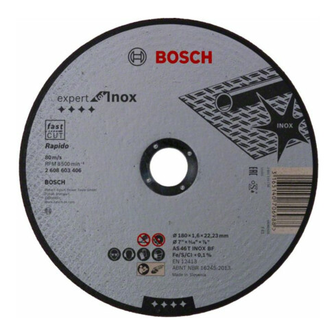 Bosch rechte doorslijpschijf Expert for Inox - Rapido AS 46 T INOX BF 180 mm 1,6 mm