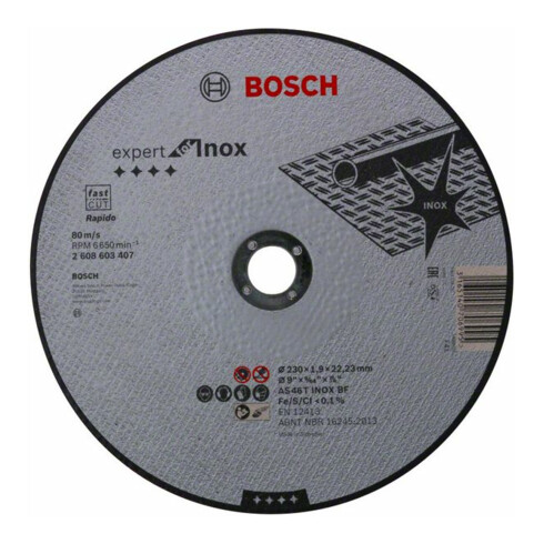 Bosch rechte doorslijpschijf Expert for Inox - Rapido AS 46 T INOX BF, 230 mm, 22,23 mm