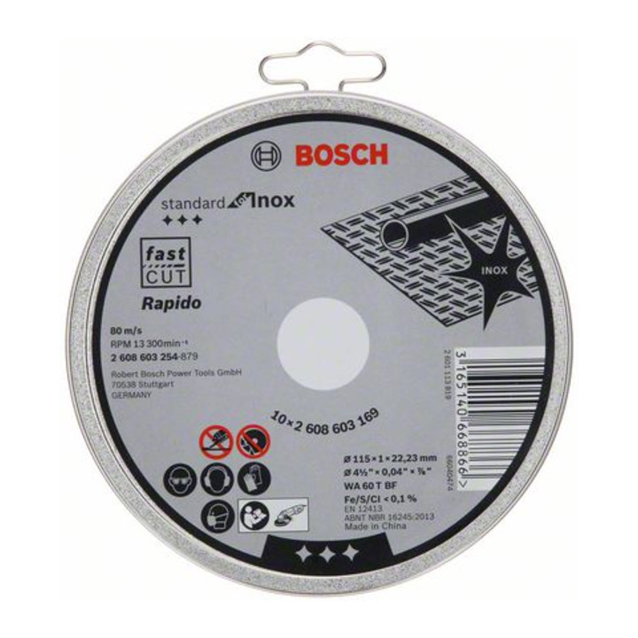 Bosch rechte doorslijpschijf Standard for Inox - Rapido WA 60 T BF, 115 mm