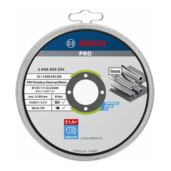 Bosch rechte doorslijpschijf Standard for Inox - Rapido WA 60 T BF, 115 mm