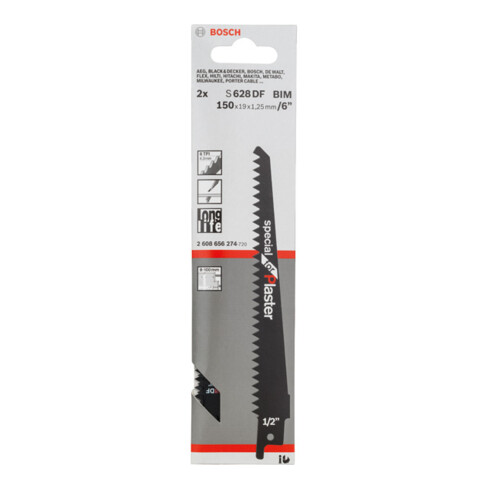 Bosch reciprozaagblad S 628 DF, Special for Plaster