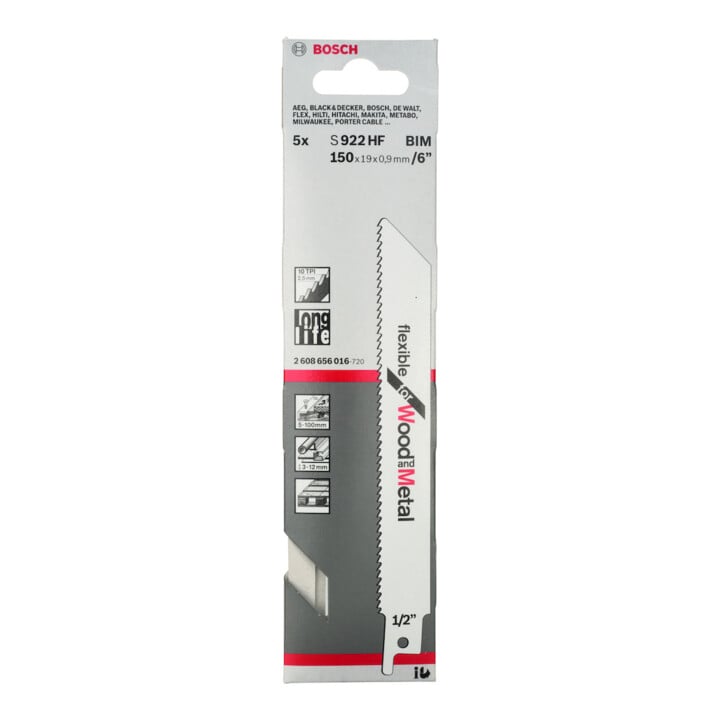 Bosch reciprozaagblad S 922 HF, Flexible for Wood and Metal