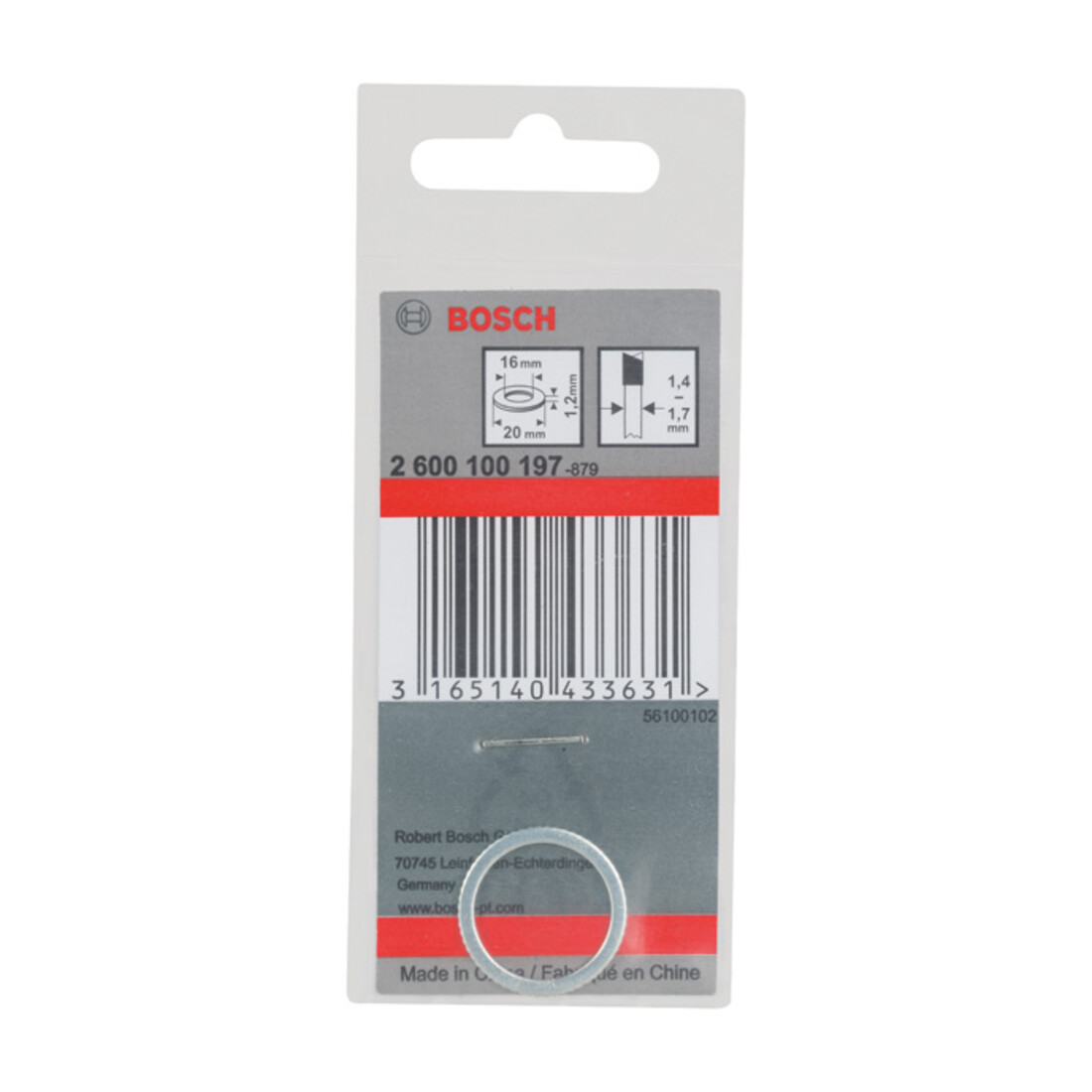 Bosch reduceerring voor cirkelzaagbladen 20 x 16 x 1,2 mm