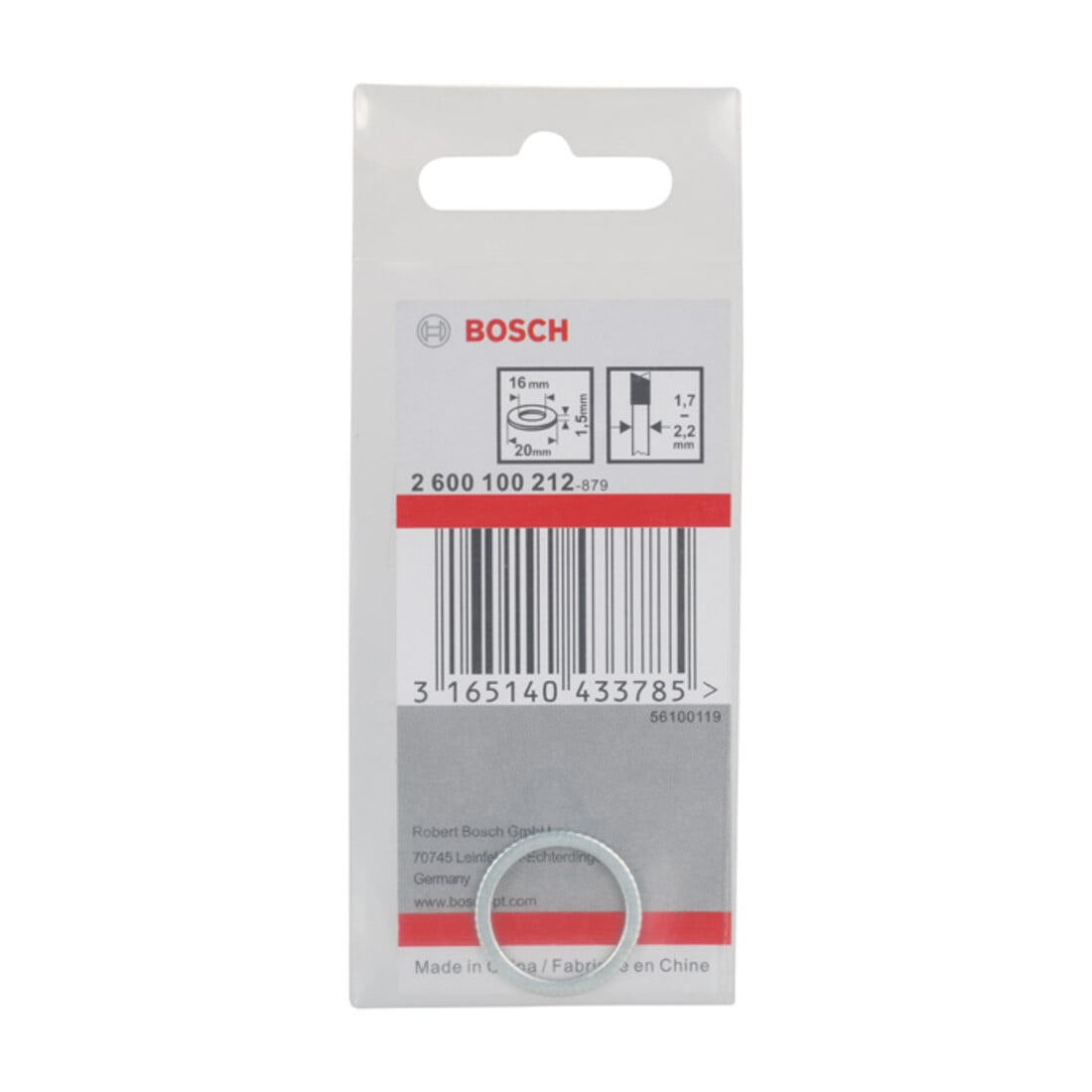 Bosch reduceerring voor cirkelzaagbladen 20 x 16 x 1,5 mm
