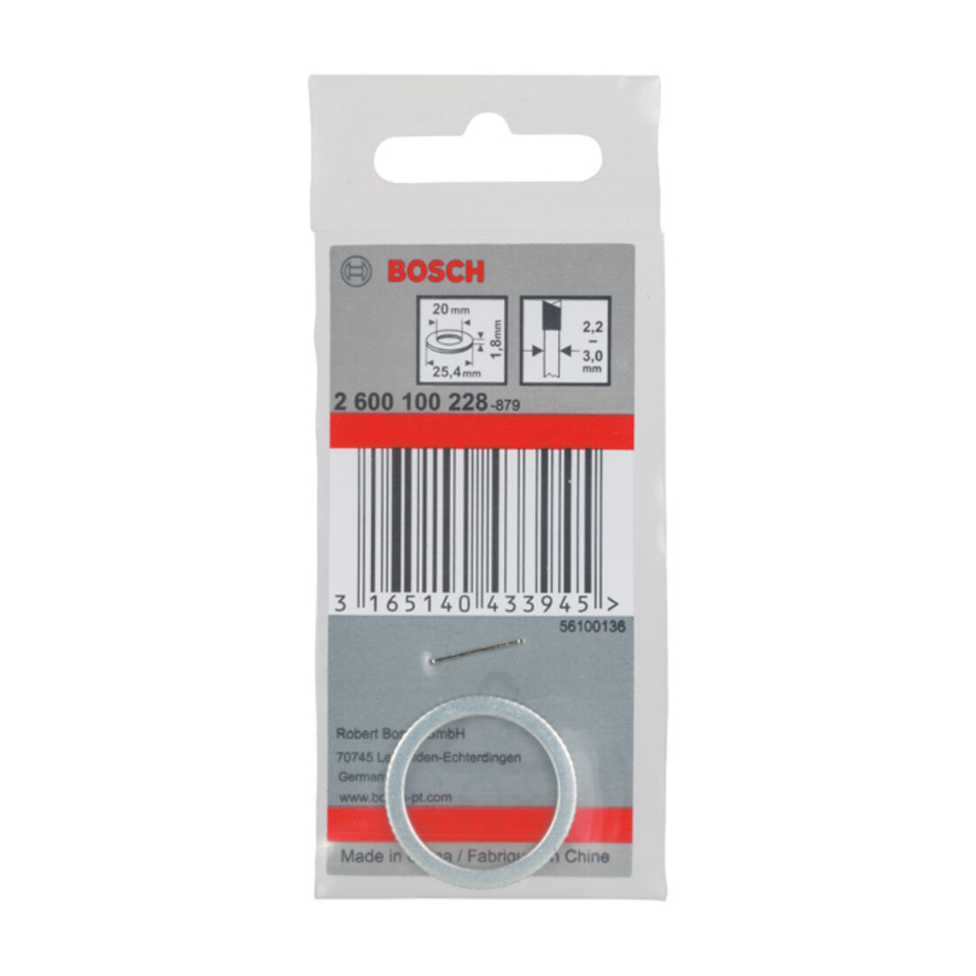Bosch reduceerring voor cirkelzaagbladen 25,4 x 20 x 1,8 mm