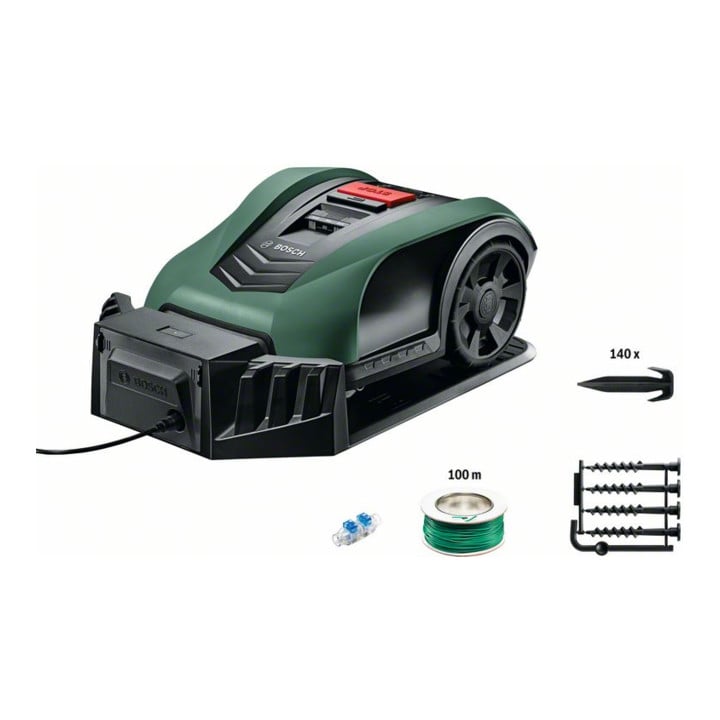 Bosch Roboter-Rasenmäher Indego S+ 400, Ladestation, 2 Kabelverbinder, Begrenzung 125m