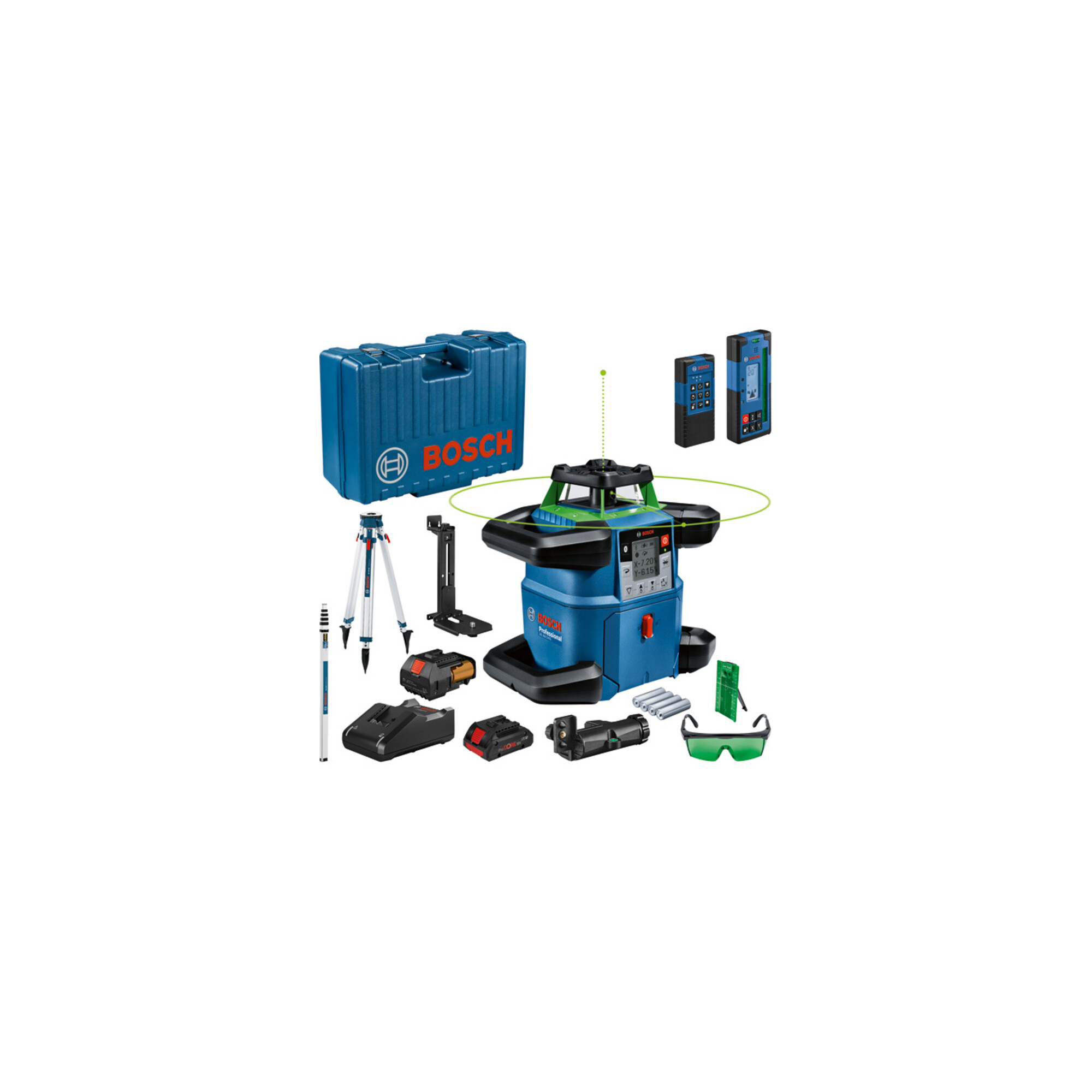 Bosch Professional GRL 650 CHVG Rotationslaser mit Messstab GR 500 Professional | für Nivellierungen im Innen- oder Außenbereich| mit grünem