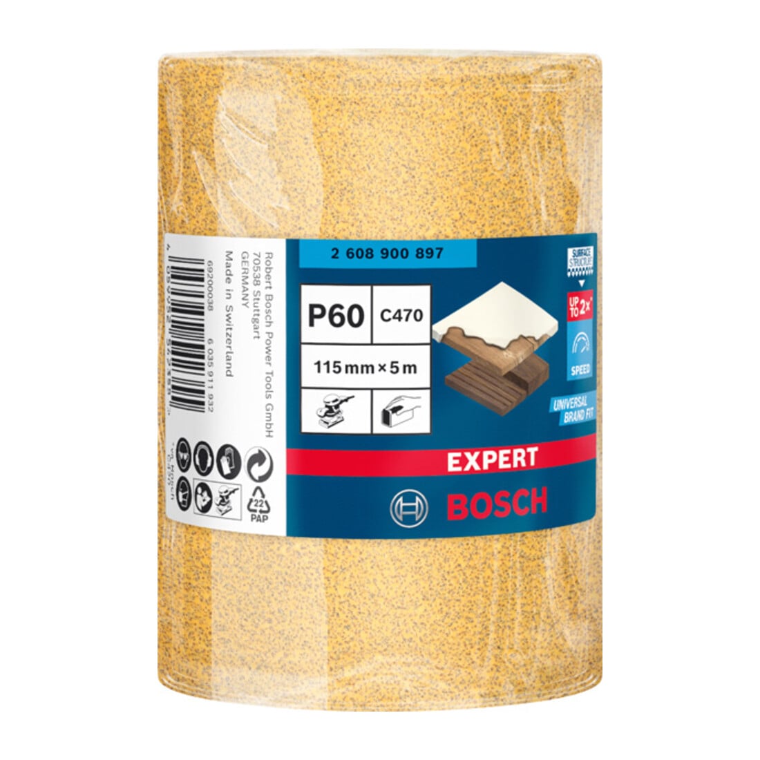 Bosch Rotolo di carta abrasiva EXPERT C470, 115mm 5m G 60