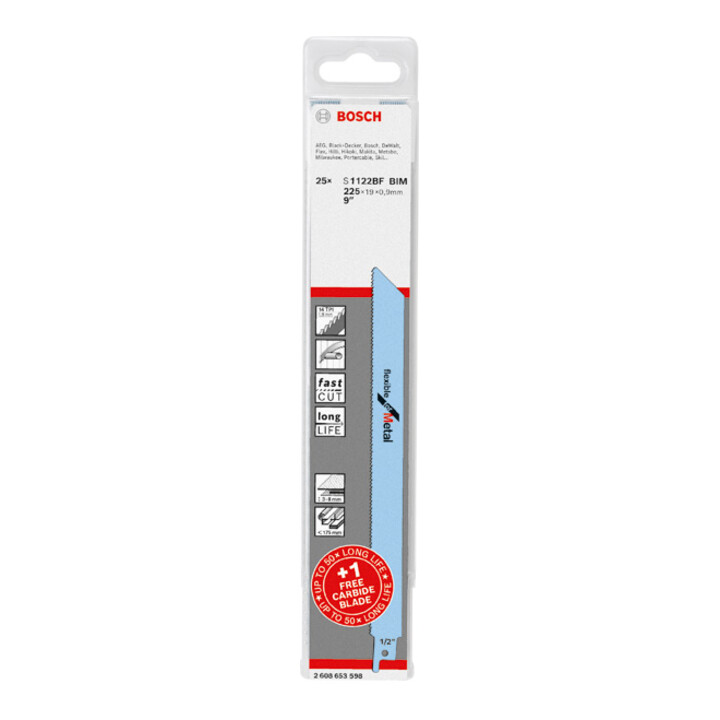 Bosch S 1122 BF + 1 Expert 'Métal dur moyen-épais' S 1155 HHM Jeu de lames de scie sabre, 25 pièces