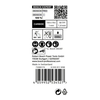 Bosch Säbelsägeblatt EXPERT S 922 EHM VE à 10 Stück Thin Tough Metal
