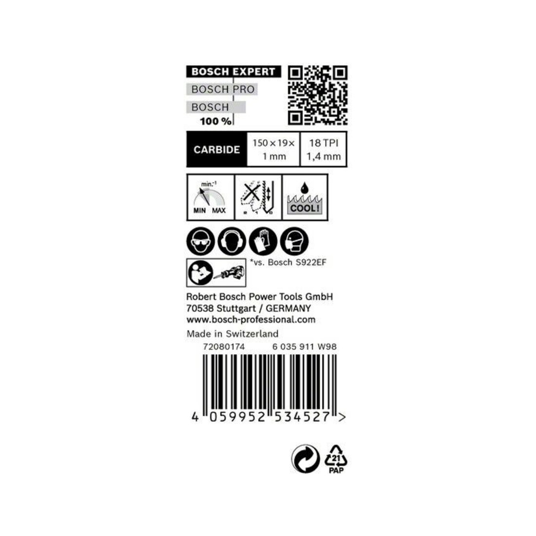 Bosch Säbelsägeblatt EXPERT S 922 EHM VE à 10 Stück Thin Tough Metal