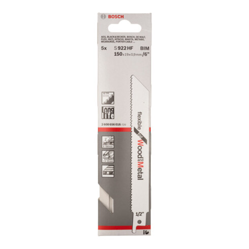 Bosch Säbelsägeblatt S 922 HF, Flexible for Wood and Metal, 5er-Pack
