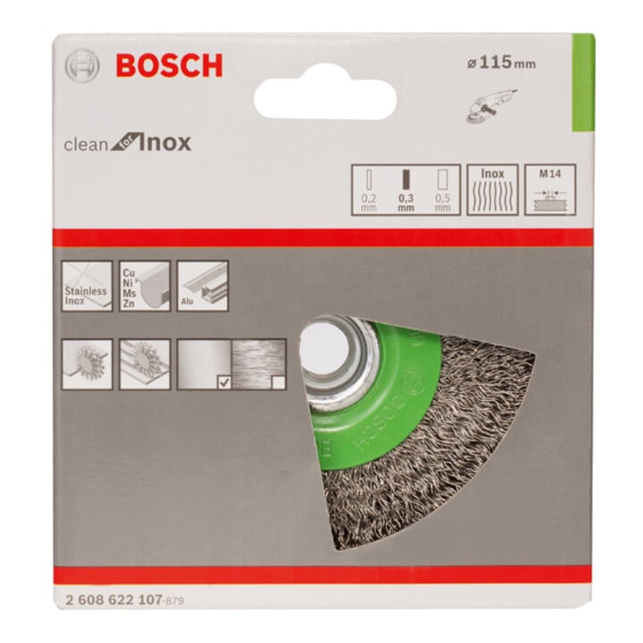 Bosch Scheibenbürste Clean for Inox gewellt rostfrei 115 mm 0,3 mm 8500 U/min,M14