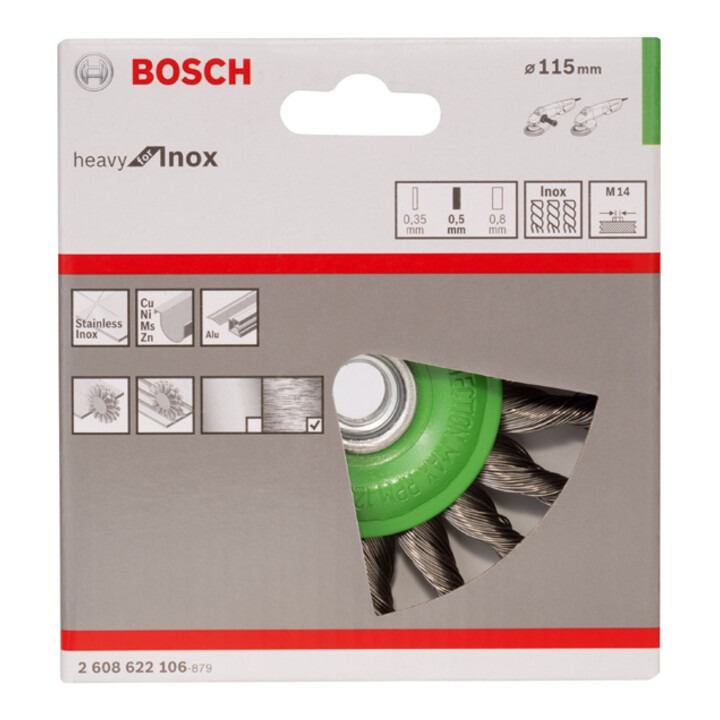 Bosch Scheibenbürste gezopft rostfrei 115 mm 0,5 mm 12500 U/ min M14