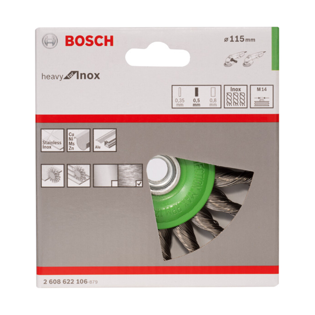Bosch Scheibenbürste gezopft rostfrei 115 mm 0,5 mm 12500 U/ min M14