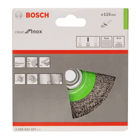 Bosch schijfborstel Clean voor Inox gegolfd roestvrijstaal 115 mm 0,3 mm 8500 omw/min,M14