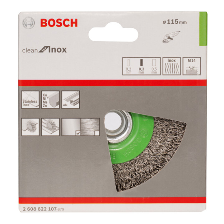 Bosch schijfborstel Clean voor Inox gegolfd roestvrijstaal 115 mm 0,3 mm 8500 omw/min,M14