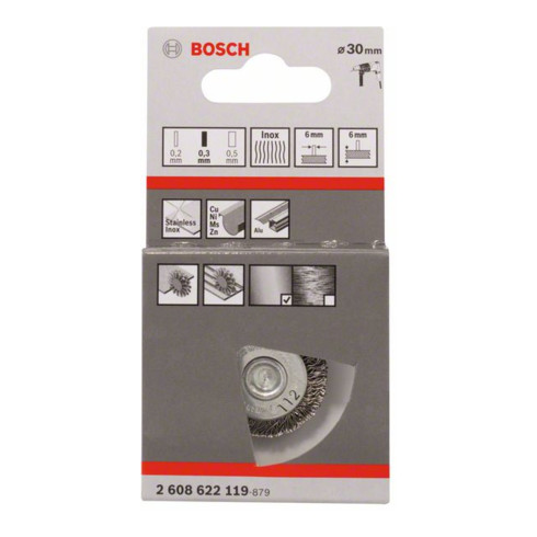 Bosch schijfborstel gegolfd roestvrij 30 mm 0,3 mm 6 mm 4500 tpm