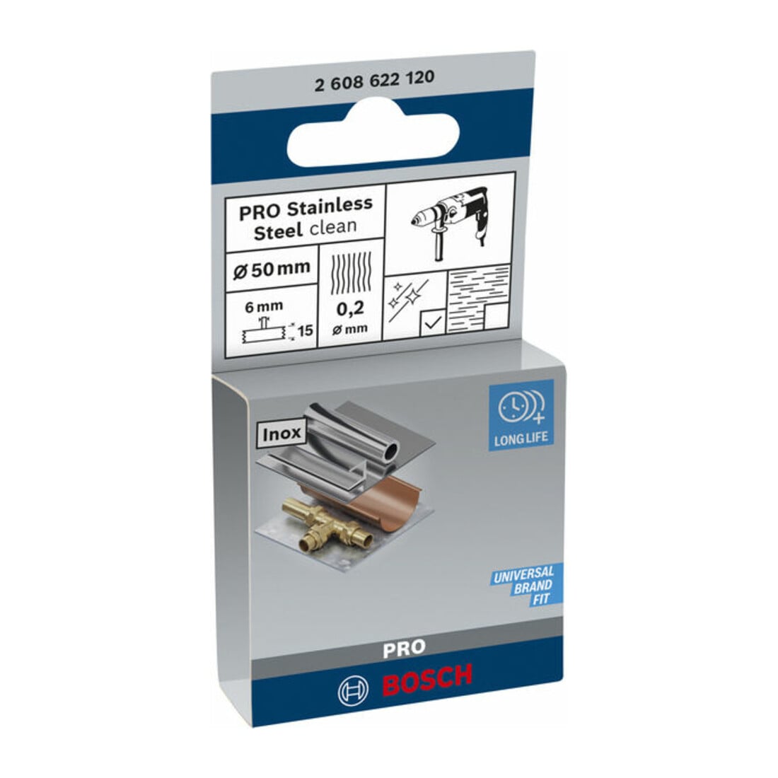 Bosch schijfborstel gegolfd roestvrij 50 mm 0,2 mm 15 mm 4500 tpm