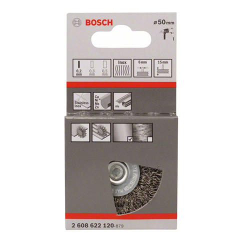 Bosch schijfborstel gegolfd roestvrij 50 mm 0,2 mm 15 mm 4500 tpm