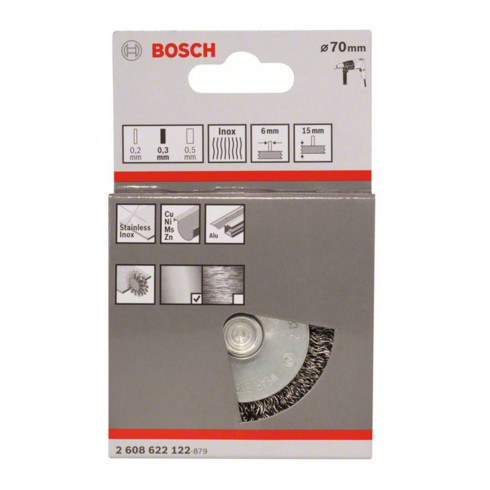 Bosch schijfborstel gegolfd roestvrij 70 mm 0,3 mm 15 mm 4500 tpm