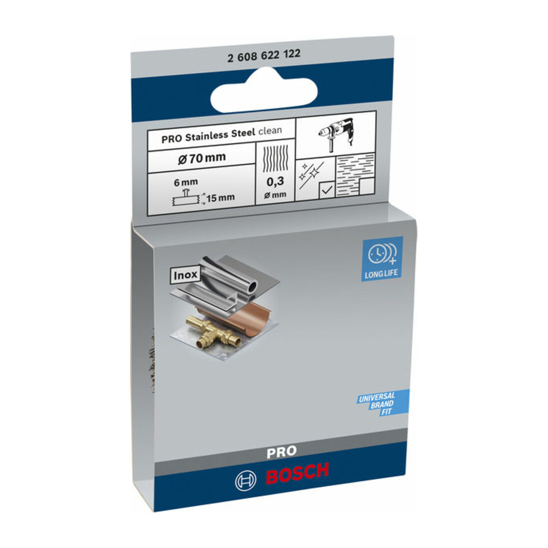 Bosch schijfborstel gegolfd roestvrij 70 mm 0,3 mm 15 mm 4500 tpm