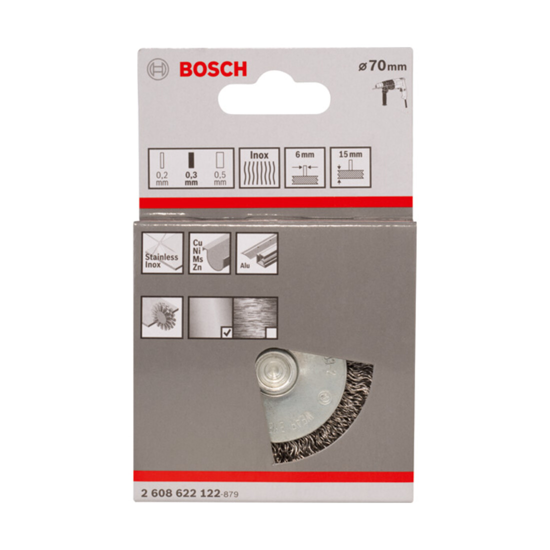 Bosch schijfborstel gegolfd roestvrij 70 mm 0,3 mm 15 mm 4500 tpm