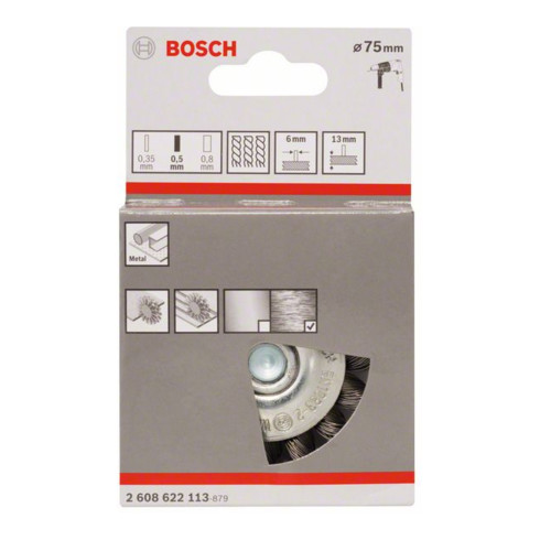 Bosch schijfborstel geknoopt 75 mm 0,5 mm 13 mm 4500 tpm