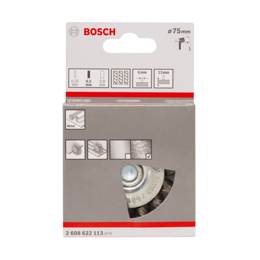 Bosch schijfborstel geknoopt 75 mm 0,5 mm 13 mm 4500 tpm