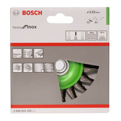 Bosch schijfborstel getordeerd roestvrij 115 mm 0,5 mm 12500 tpm M14