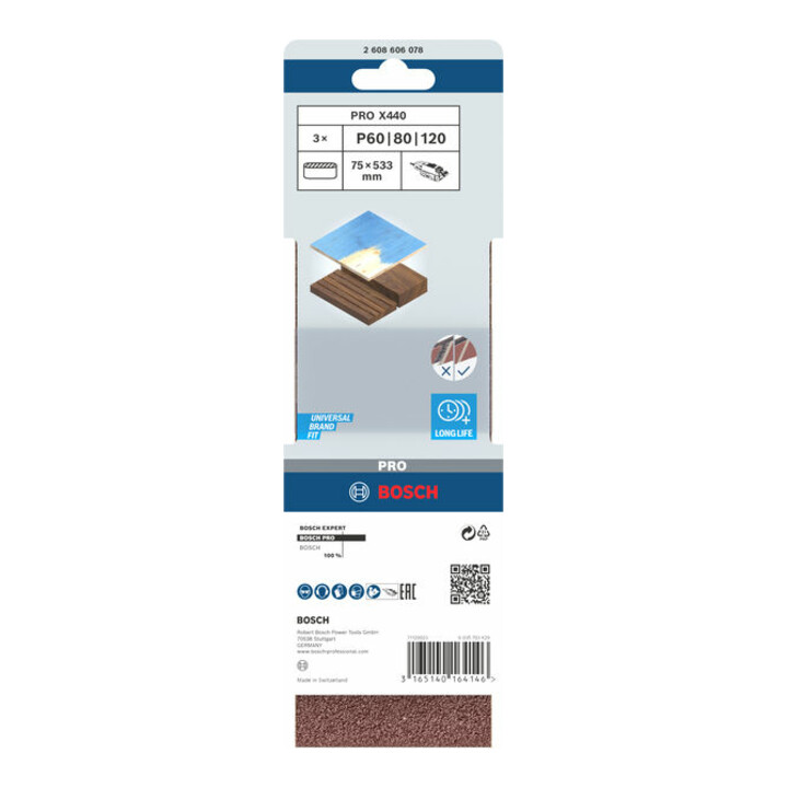 Bosch Schleifband-Set X440 Best for Wood and Paint 3-teilig 75 x 533 mm 60 80,100