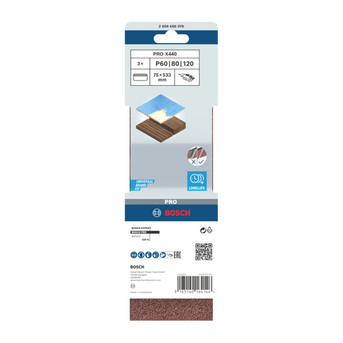 Bosch Schleifband-Set X440 Best for Wood and Paint 3-teilig 75 x 533 mm 60 80,100