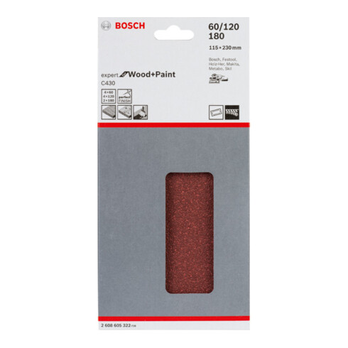 Bosch Schleifblatt C430 115 x 230 mm 4 x 60 4 x 120 2 x 180 14 Löcher