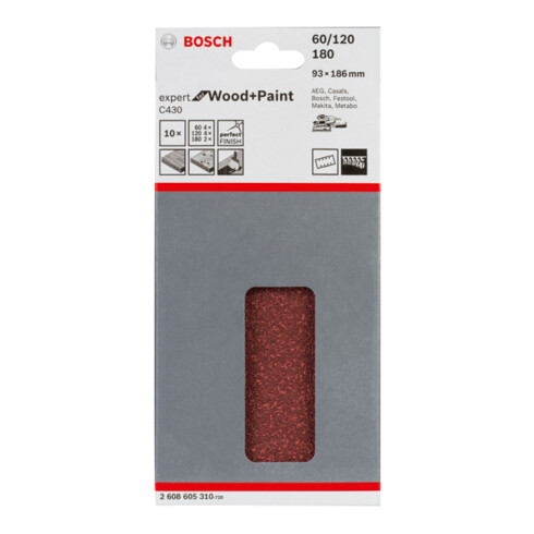 Bosch Schleifblatt C430 93 x 186 mm 4 x 60 4 x 120 2 x 180 8 Löcher